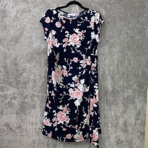 My Bump Floral Print faux wrap Short Sleeve Maternity Dress Women’s M Navy Blue